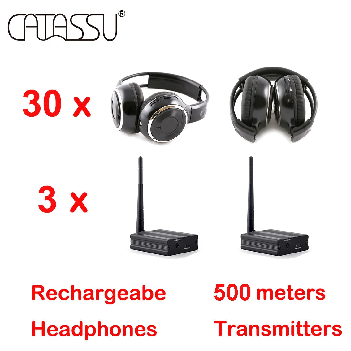 RF Silent Disco Foldable Wireless Headphone Package 30 Headsets with 1 Transmitter