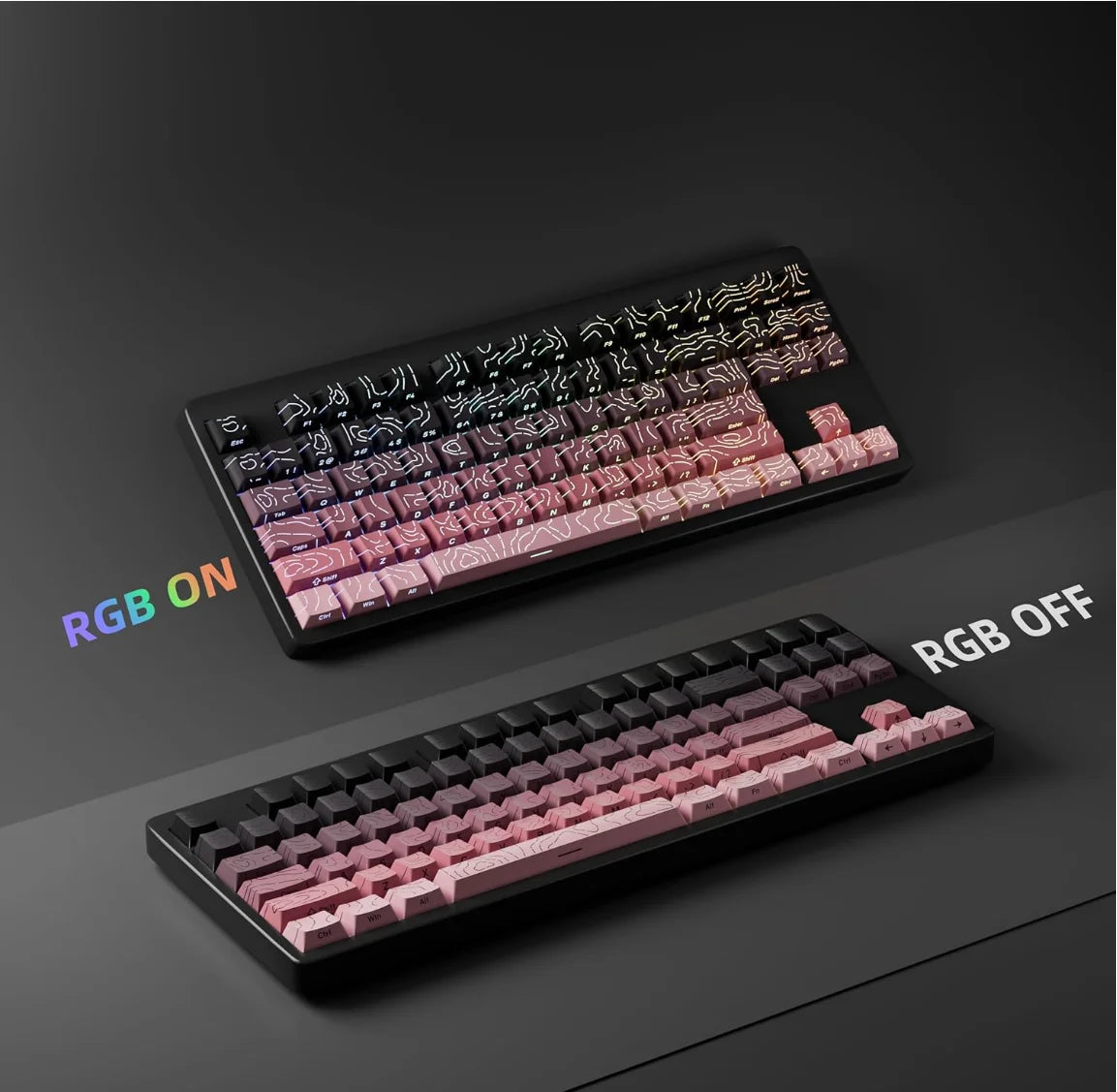 135 Keys Contour Lines PBT Double Shot Keycap Translucent side keycap Cherry Profile for MX Magnetic Switch/Mechanical Keyboard