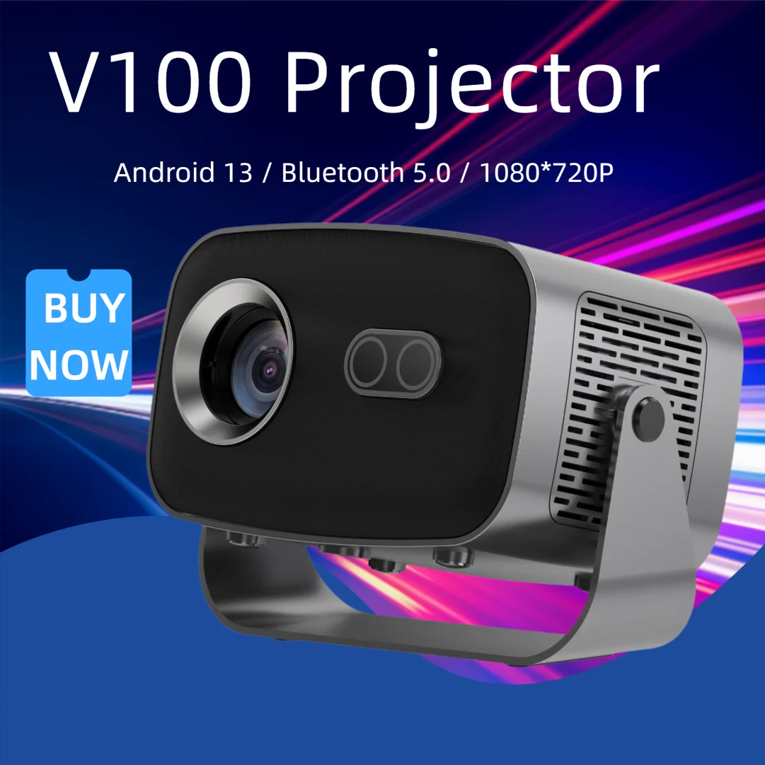 V100 Smart Portable Projector Android 13.0 WIFI6 BT5.0 Native 720P Support 1080P 4K Video Home Cinema Outdoor Movie Projector