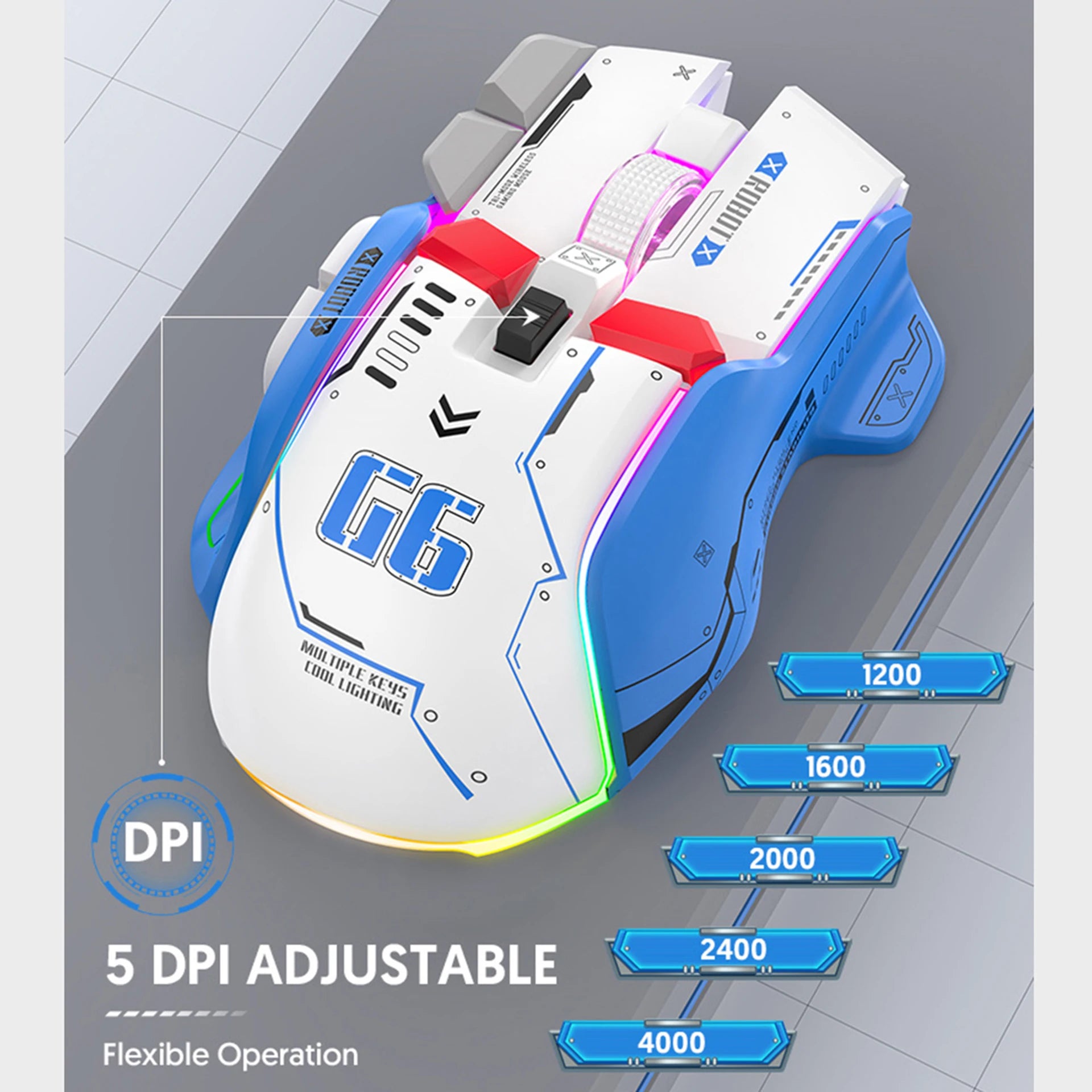 G6 Gaming Mouse Wireless,Rechargeable 4000DPI Tri-mode Connection, Silent Operation,Support One-click return Desktop
