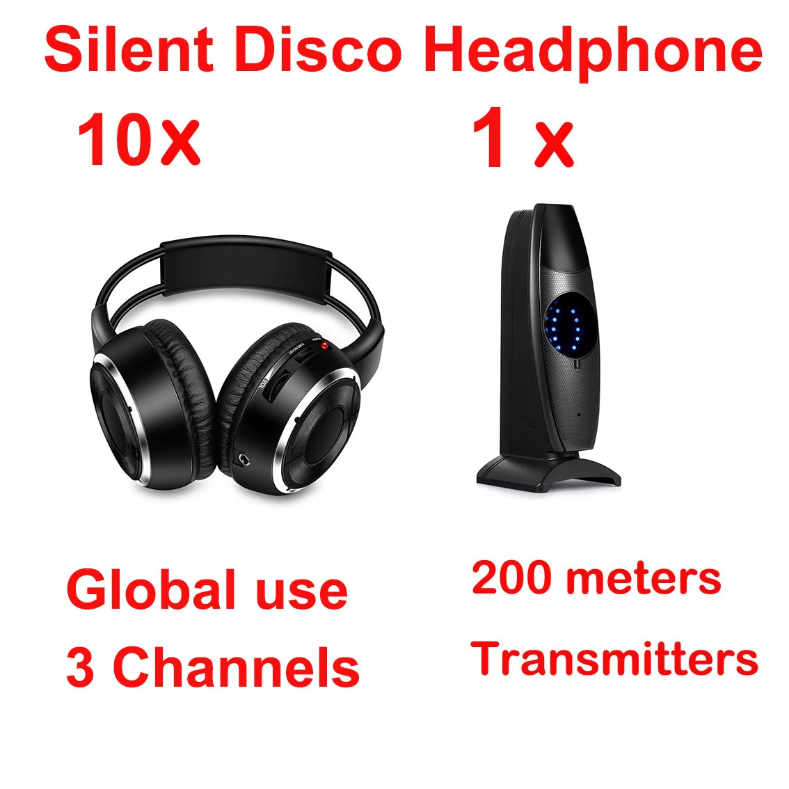 Silent Disco 3 Channels Fold Headphones Smaller Bundles with RF Transmitter 200M Distance For iPod MP3 DJ Music Meeting