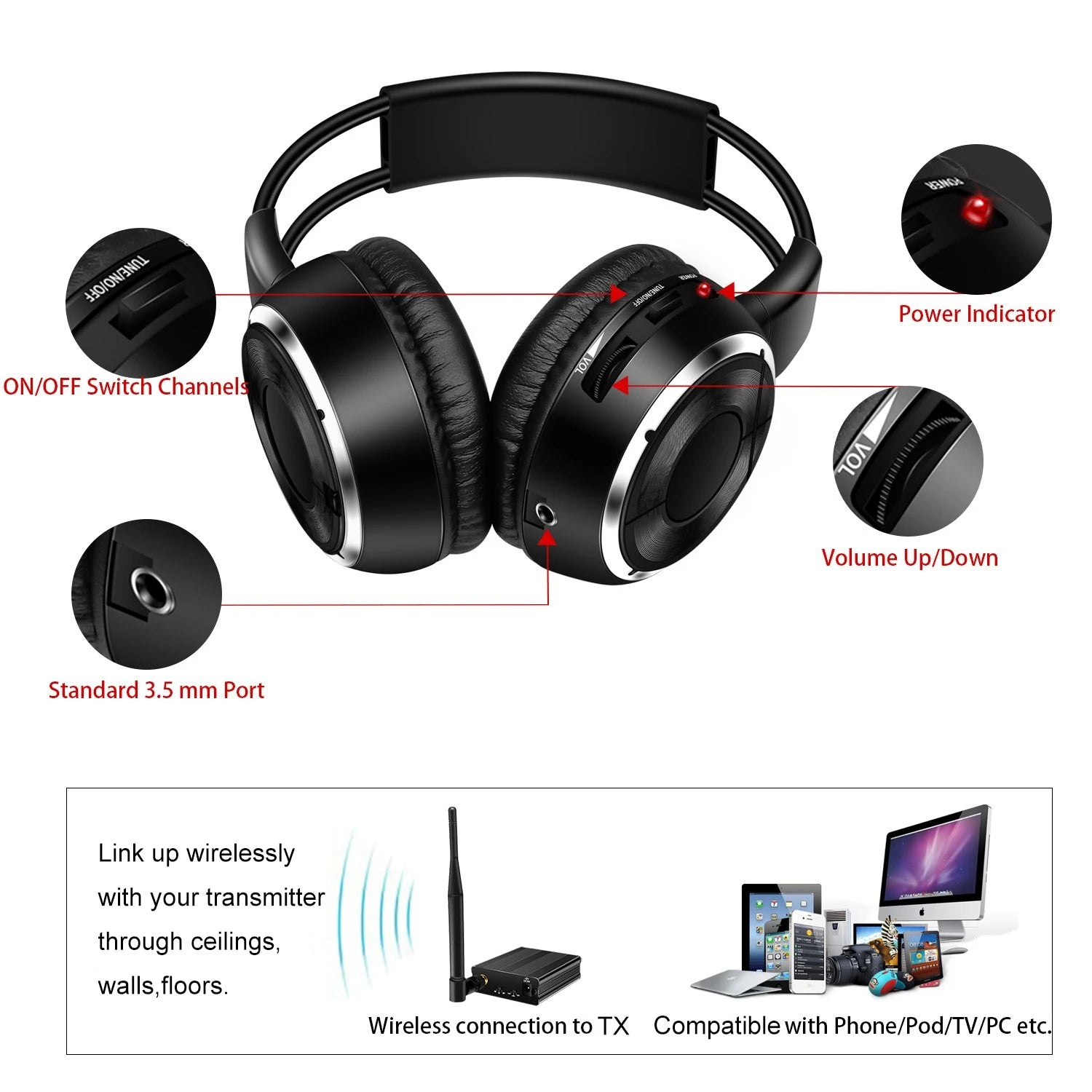 RF Silent Disco Foldable Wireless Headphone Package 30 Headsets with 1 Transmitter