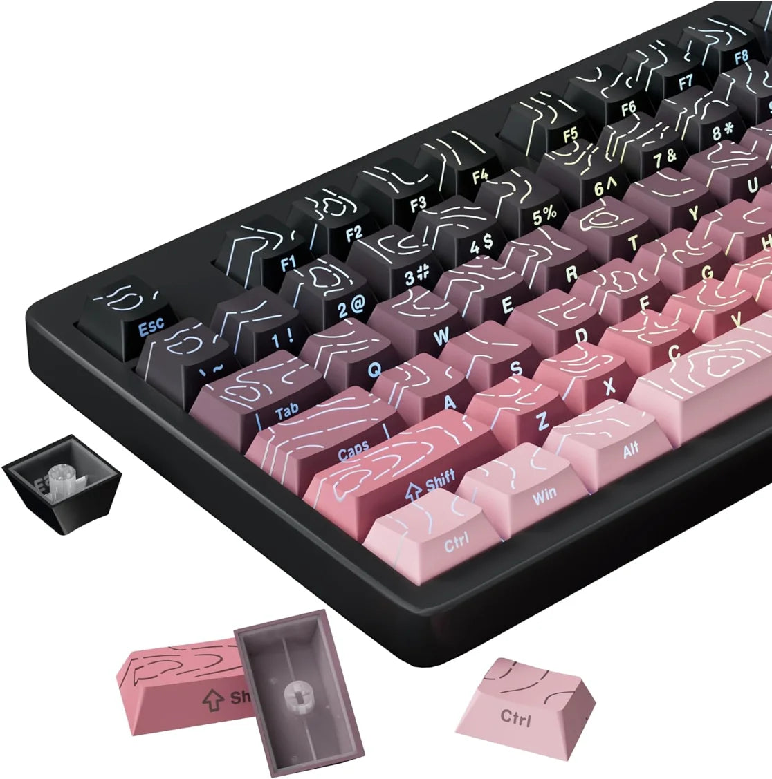 135 Keys Contour Lines PBT Double Shot Keycap Translucent side keycap Cherry Profile for MX Magnetic Switch/Mechanical Keyboard